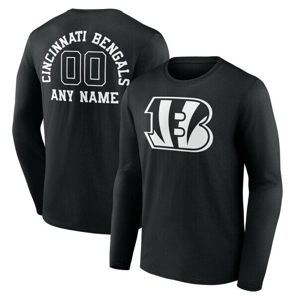 ファナティクス メンズ Tシャツ トップス Cincinnati Bengals Personalized Name & Number Monochrome Long Sleeve TShirt Black