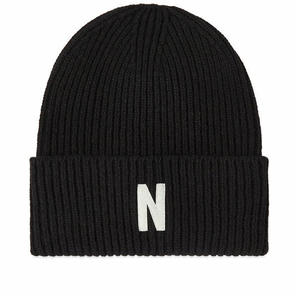 m[XvWFNg Y Xq ANZT[ Norse Projects N Logo Beanie Black