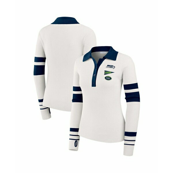 ウェア バイ エリン・アンドリューズ レディース カットソー トップス Women's White Seattle Seahawks Ribbed Henley Polo Shirt White