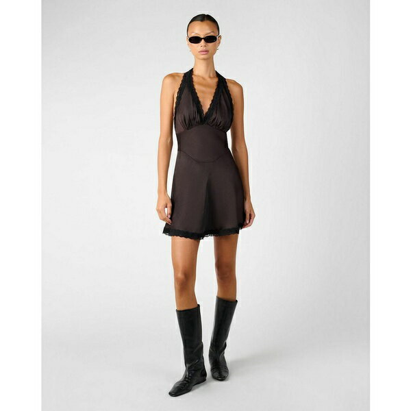 ウィ ウォー ワット レディース ワンピース トップス Women's Halter Lace Mini Dress Dark brwn/blak
