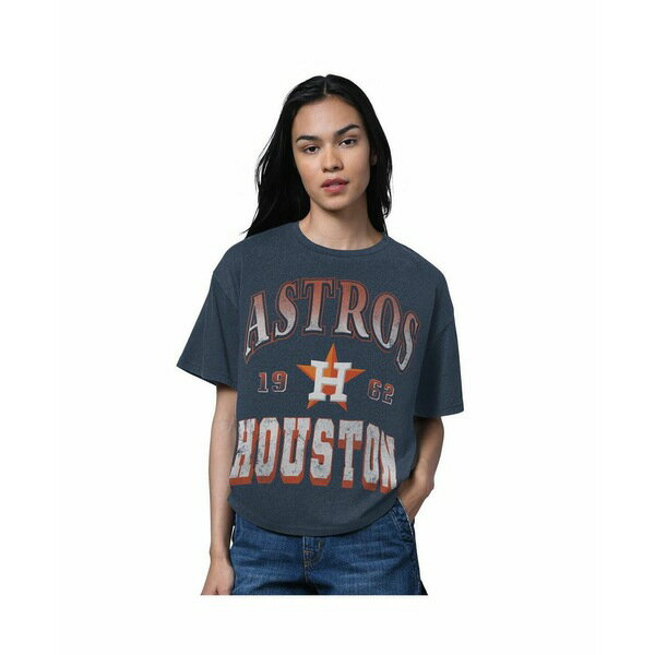 スターター レディース カットソー トップス Women's Heather Navy Houston Astros Oversized Hall of ..