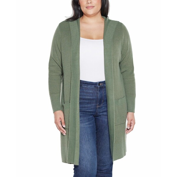 ベルディーニ レディース ニット&セーター アウター Plus Size Hooded Novelty-Stitch Coatigan Sweater Olive Gray