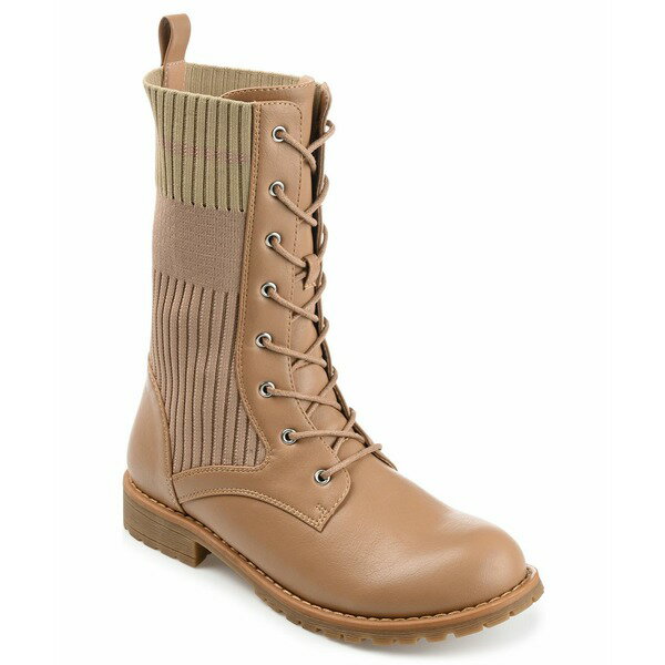 ジャーニーコレクション レディース ブーツ シューズ Women's Melei Knit Lace Up Lug Sole Combat Boots Beige