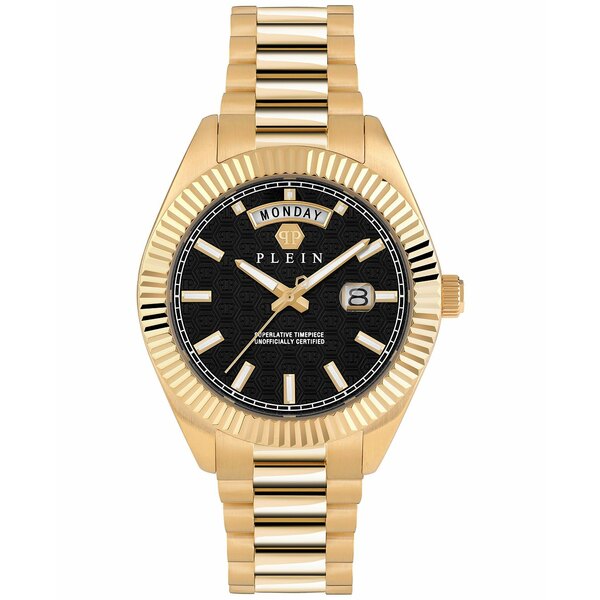 フィリッププレイン メンズ 腕時計 アクセサリー Men's Date Superlative Gold Ion Plated Stainless Steel Bracelet Watch 42mm Gold