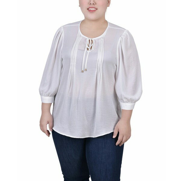 ニューヨークコレクション レディース カットソー トップス Plus Size Satin Blouse Ivory
