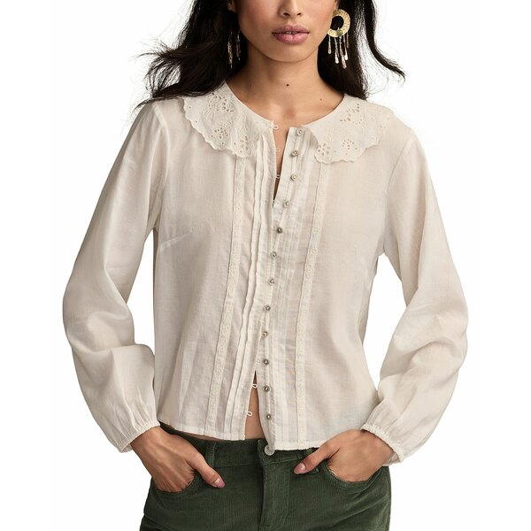 ラッキーブランド レディース カットソー トップス Women's Cutwork Peter Pan Collar Top Whisper White