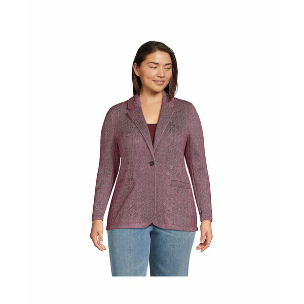 ランズエンド レディース ジャケット＆ブルゾン アウター Plus Size Sweater Fleece Blazer Jacket - The Blazer Rich burgundy herringbone