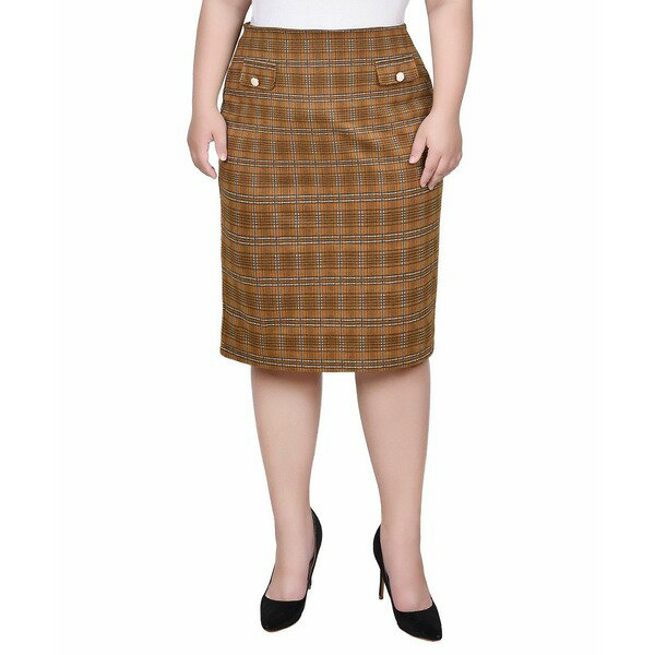 j[[NRNV fB[X XJ[g {gX Plus Size Knee Length Double Knit Skirt Doeskin Black Plaid