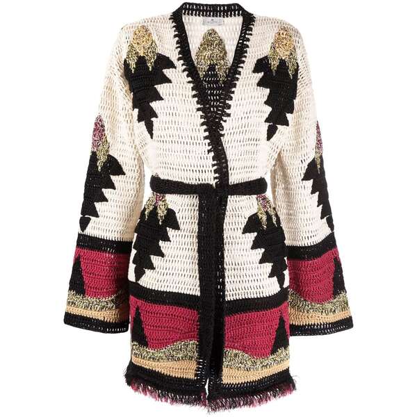 エトロ レディース コート アウター intarsia-knit cardi-coat white/black/red