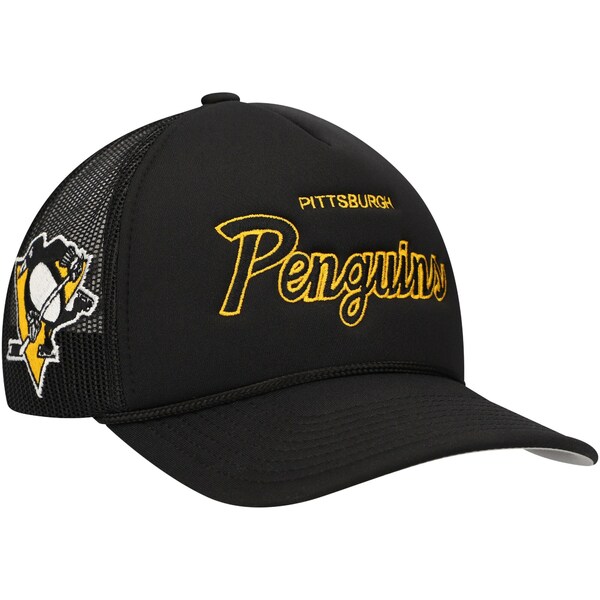 ミッチェル＆ネス ミッチェル&ネス メンズ 帽子 アクセサリー Pittsburgh Penguins Mitchell & Ness Script Side Patch Trucker Adjustable Hat Black