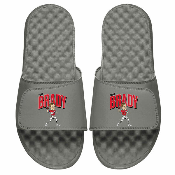 アイスライド メンズ サンダル シューズ Tom Brady NFLPA ISlide X BreakingT Caricature Slide Sandals Gray