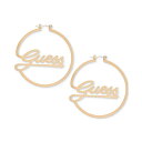 ゲス ピアス ゲス レディース ピアス＆イヤリング アクセサリー Medium Logo Script Hoop Earrings, 2" Gold