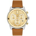 oh Y rv ANZT[ Men's Swiss Chronograph Bold Verso Brown Leather Strap Watch 44mm Two Tone