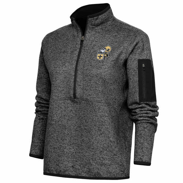 ƥ ǥ 㥱åȡ֥륾  New Orleans Saints Antigua Women's Throwback Logo Fortune HalfZip Pullover Jacket Heather Black