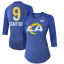 マジェスティックスレッズ レディース Tシャツ トップス Matthew Stafford Los Angeles Rams Majestic Threads Women 039 s Super Bowl LVI Name Number Raglan 3/4 Sleeve TShirt Royal