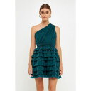 GhX[Y fB[X s[X gbvX Women's Tiered Tulle Mini Dress Dark Green