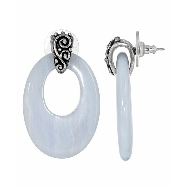 2028 レディース ピアス＆イヤリング アクセサリー Pewter Semi Precious Oval Lace Hoop Earrings Blue