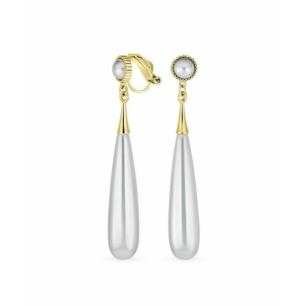 ブリング レディース ピアス＆イヤリング アクセサリー Modern Bridal Geometric Linear Thin Long Off White Column Simulated Pearl Dangling Chandelier Clip-on Earrings For Women Gold-tone