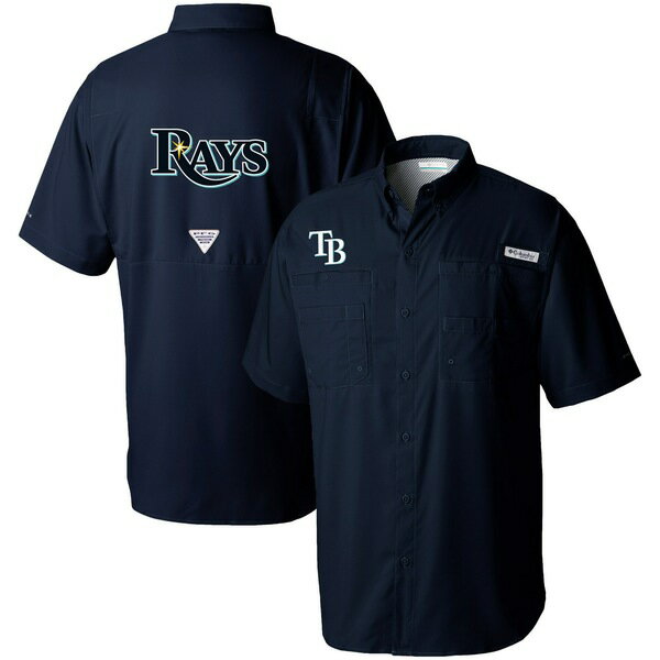 コロンビア メンズ シャツ トップス Tampa Bay Rays Columbia Tamiami OmniShade ButtonDown Shirt Navy