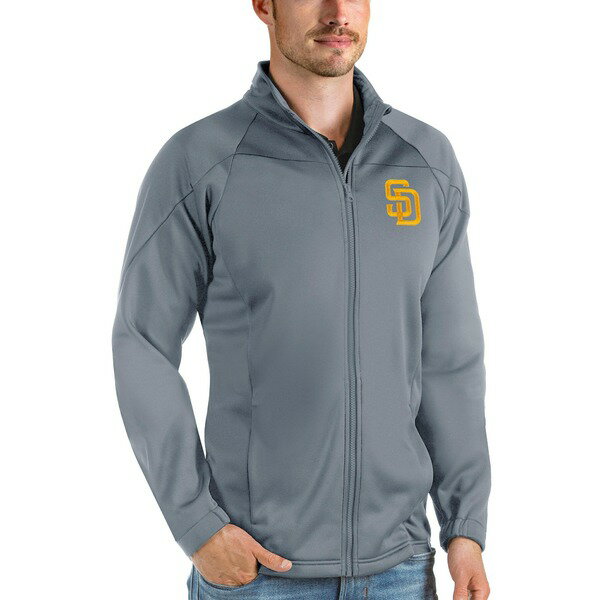 アンティグア メンズ ジャケット＆ブルゾン アウター San Diego Padres Antigua Links FullZip Golf Jacket Gray