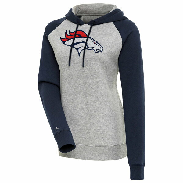 AeBOA fB[X p[J[EXEFbgVc AE^[ Denver Broncos Antigua Women's Victory Raglan Sleeve Pullover Hoodie Heather Gray/Navy