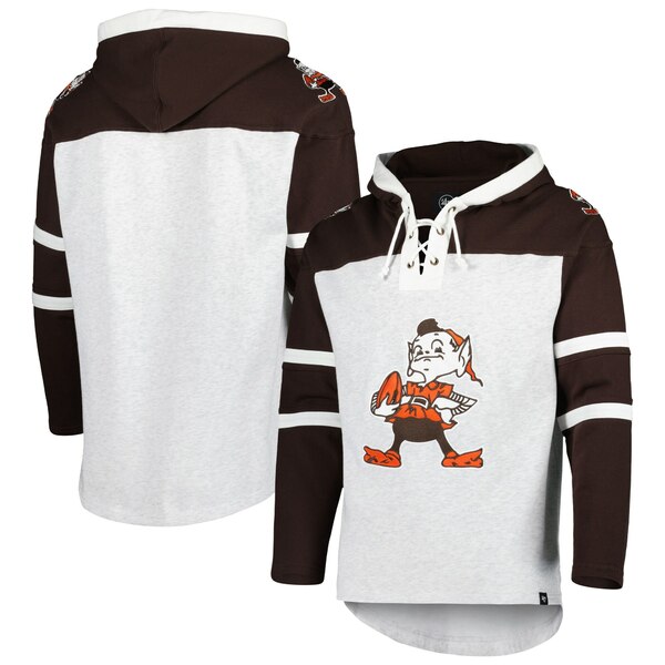 եƥ֥  ѡåȥ  Cleveland Browns '47 Brownie The Elf Historic Logo Gridiron LaceUp Pullover Hoodie Heather Gray