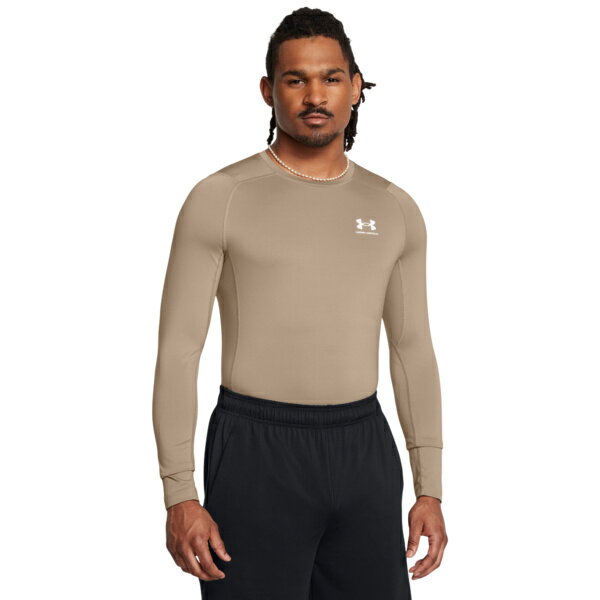 アンダーアーマー メンズ Tシャツ トップス Under Armour HeatGear Armour Comp L/S T-Shirt Sahara/White