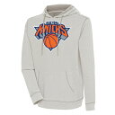 アンティグア メンズ パーカー・スウェットシャツ アウター New York Knicks Antigua Axe Bunker TriBlend Pullover Hoodie Oatmeal