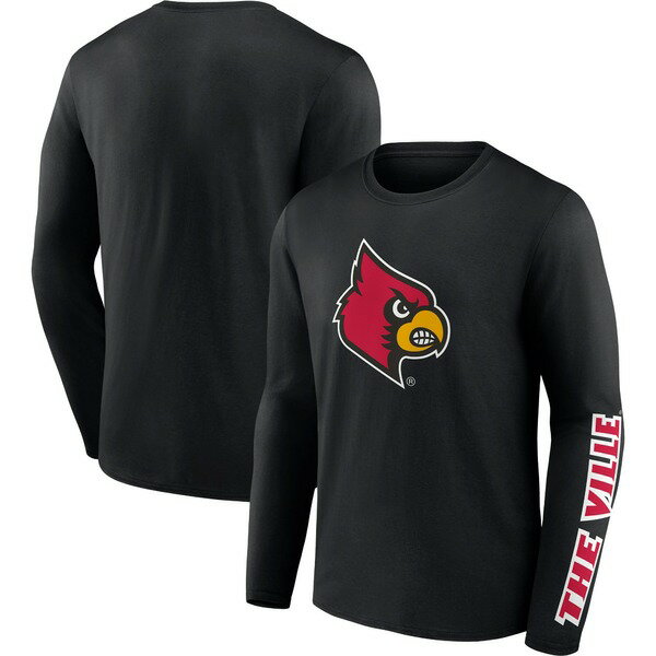 ファナティクス メンズ Tシャツ トップス Louisville Cardinals Fanatics Branded Double Time 2Hit Long Sleeve TShirt Black