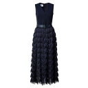 アクリス プント レディース ワンピース トップス Belted Mixed Media Fringe Midi-Dress navy