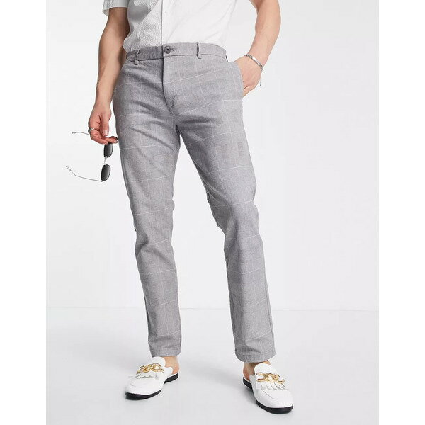 【けまで】 リバーアイランド メンズ カジュアルパンツ ボトムス River Island slim smart trousers in grey check Gray：asty パからお