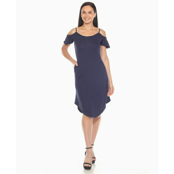 ホワイトマーク レディース ワンピース トップス Women's Casual Scoop Neck Flutter Sleeve Knee Length Dress Navy(4)