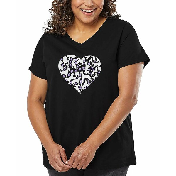 エルエーポップアート レディース カットソー トップス Plus Size Dog Heart Word Art V-Neck T-Shirt ..