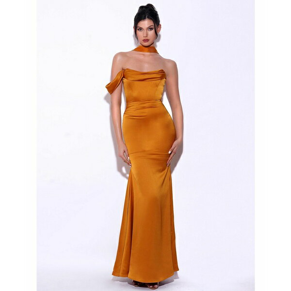 ミス サークル レディース ワンピース トップス Women's Ivona Gold Halter Neck Double Duchess Satin..