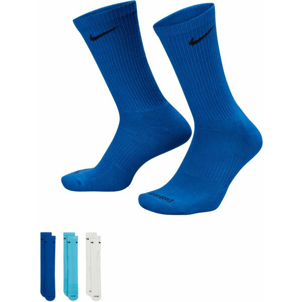 ʥ ǥ   Nike Dri-FIT Everyday Plus Cushion Crew Socks - 3 Pack Light Blue/Royal/White