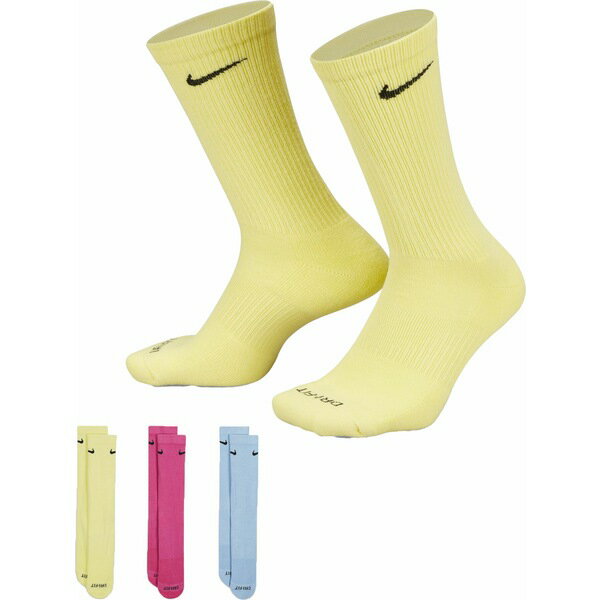 iCL fB[X C A_[EFA Nike Dri-FIT Everyday Plus Cushion Crew Socks - 3 Pack Yellow/Pink/Blue