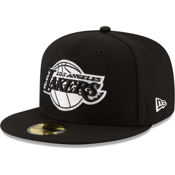 j[G Y Xq ANZT[ Los Angeles Lakers New Era Black & White Logo 59FIFTY Fitted Hat Black