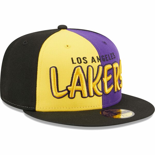 j[G Y Xq ANZT[ Los Angeles Lakers New Era Pop Front 59FIFTY Fitted Hat Black/Gold