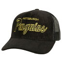 ミッチェル＆ネス ミッチェル&ネス メンズ 帽子 アクセサリー Pittsburgh Penguins Mitchell & Ness Times Up Classic Script Cord Trucker Adjustable Hat Black