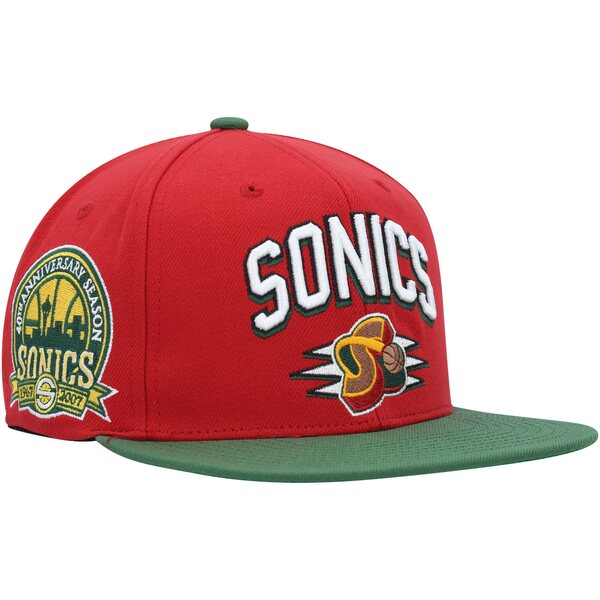 ミッチェル＆ネス ミッチェル&ネス メンズ 帽子 アクセサリー Seattle SuperSonics Mitchell & Ness Hardwood Classics Arch Block Snapback Hat Red/Green