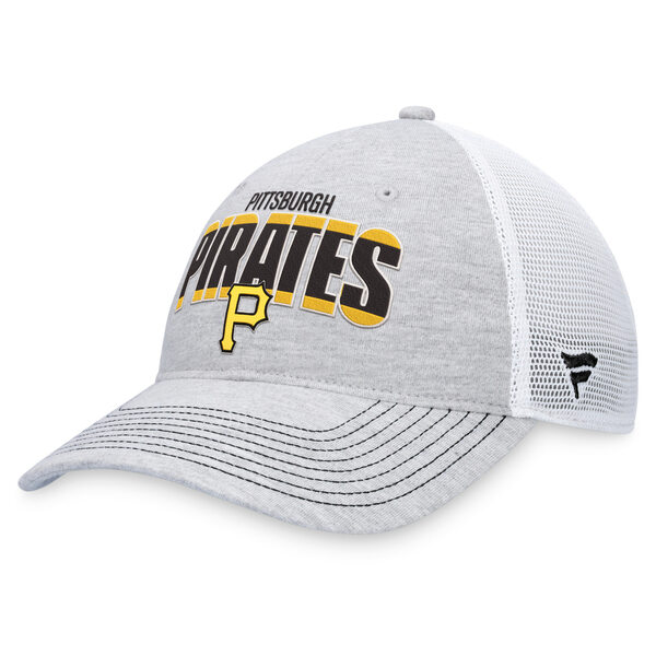 t@ieBNX Y Xq ANZT[ Pittsburgh Pirates Fanatics Branded Logo Trucker Adjustable Hat Heather Gray/White