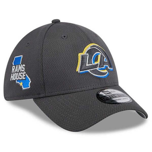 j[G Y Xq ANZT[ Los Angeles Rams New Era 2024 NFL Draft 39THIRTY Flex Hat Graphite