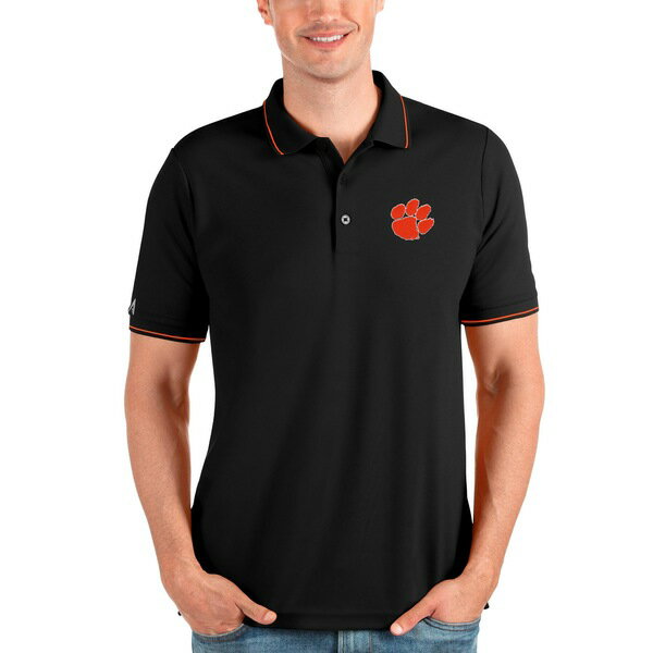 アンティグア メンズ ポロシャツ トップス Clemson Tigers Antigua Affluent Polo Black/Orange