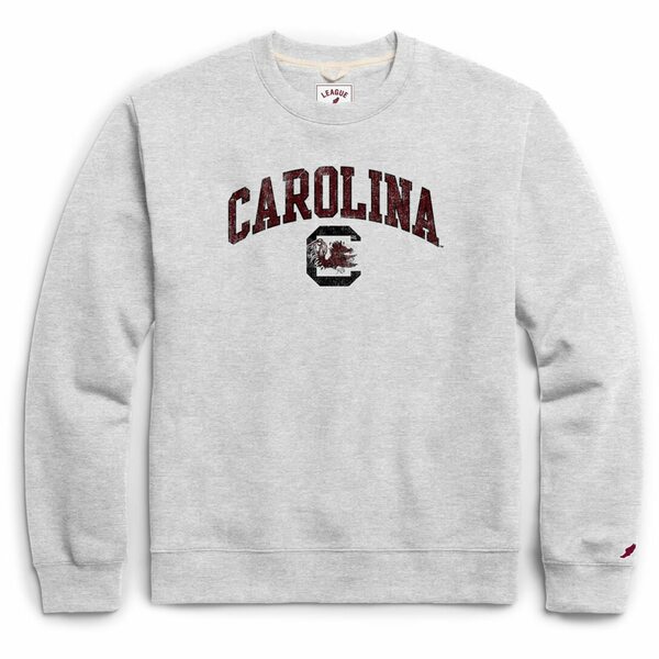 リーグカレッジエイトウェア メンズ パーカー・スウェットシャツ アウター South Carolina Gamecocks League Collegiate Wear Distressed Arch Over Logo Lightweight Essential Fleece Pullover Sweatshirt Heather Gray