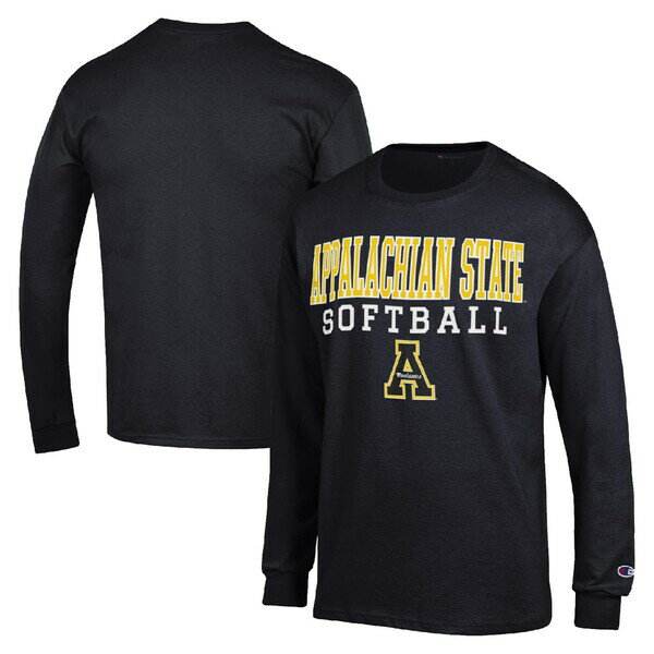 チャンピオン メンズ Tシャツ トップス Appalachian State Mountaineers Champion Stack Logo Softball Powerblend Long Sleeve TShirt Black