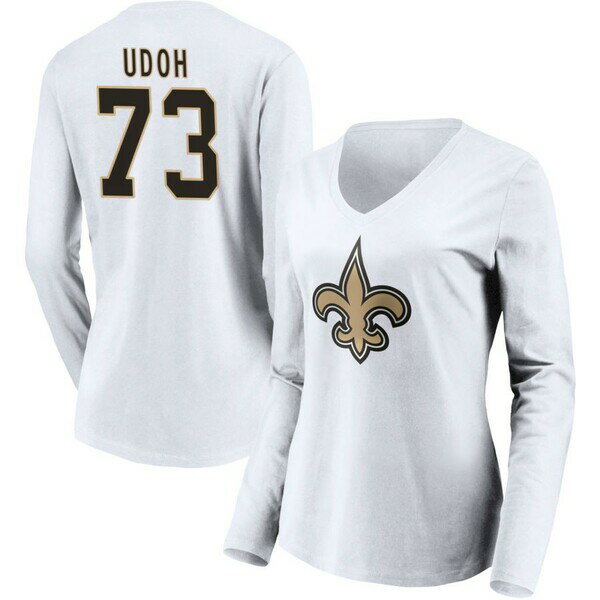եʥƥ ǥ T ȥåץ New Orleans Saints Fanatics Branded Women's Team Authentic Logo Personalized Name & Number VNeck Long Sleeve TShirt White