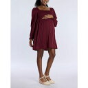 マザーフッドマタニティ レディース ワンピース トップス Women's Smocked Babydoll Long Sleeve Mini Dress - Motherhood Maternity Zinfandel