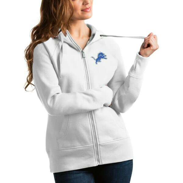 アンティグア レディース パーカー・スウェットシャツ アウター Detroit Lions Antigua Women's Victory FullZip Hoodie White