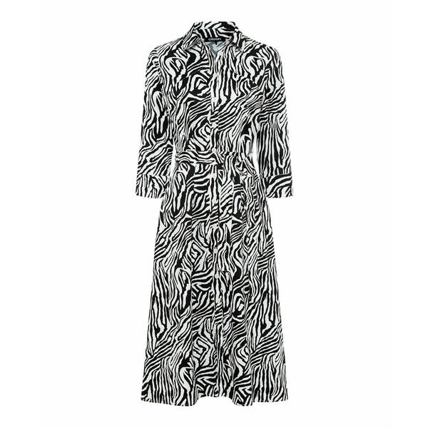 륻 ǥ ԡ ȥåץ Women's 3/4 Sleeve Zebra Print A-Line Midi Shirt Dress Black