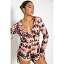 アイソウイットファースト レディース ワンピース トップス Brown Spun Poly Tie Dye Ruched Detail Playsuit